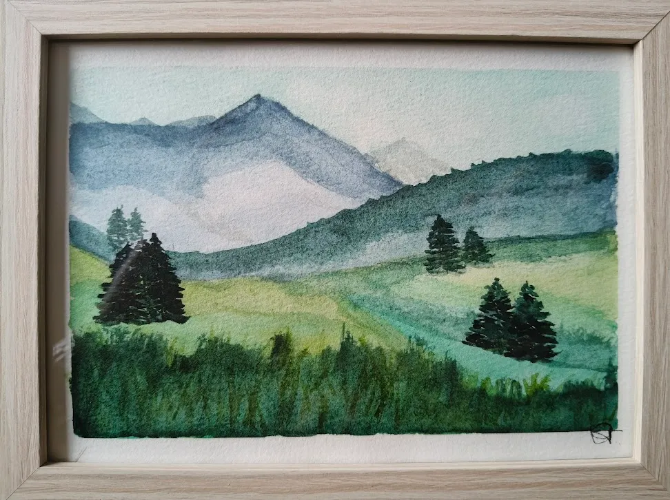Small mountain landscape watercolor