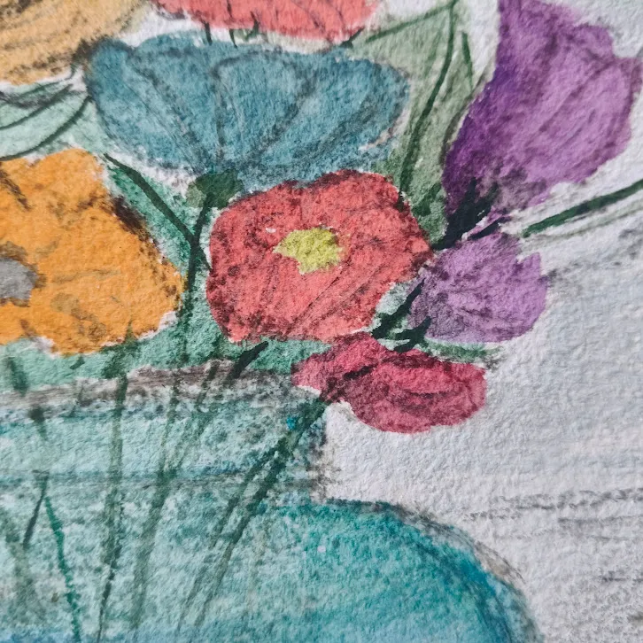 Flowers in vase watercolor and charcoal, foto 2