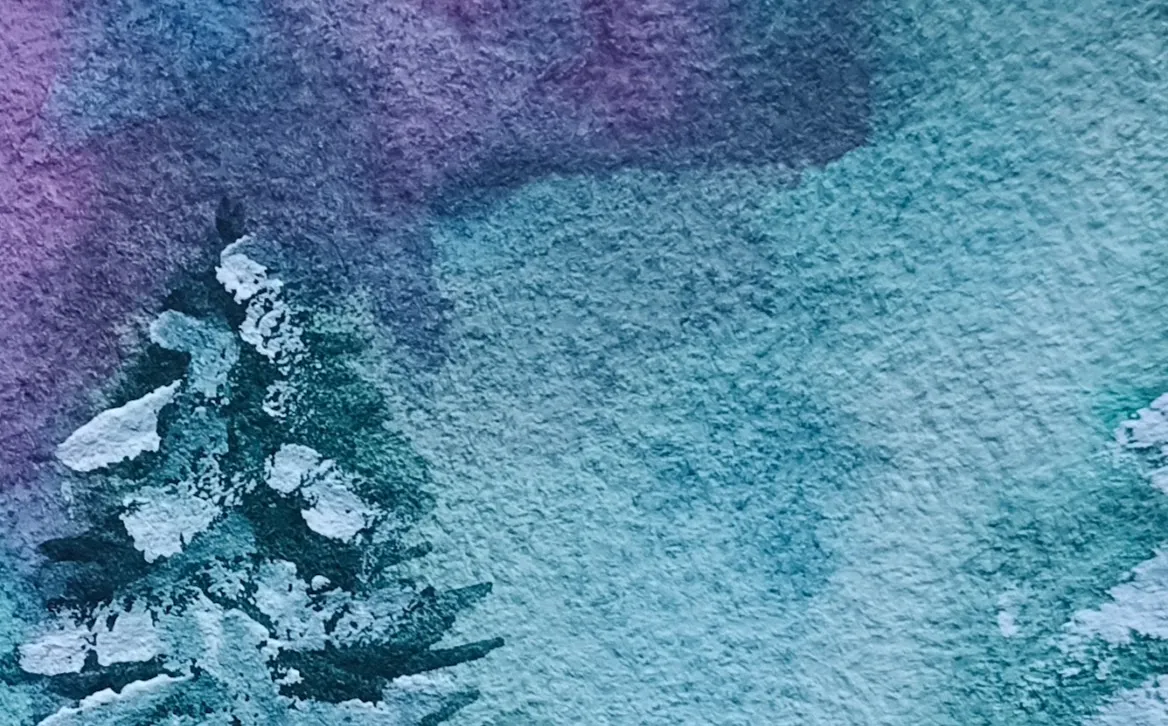 Snow covered pinetrees watercolor, foto 2